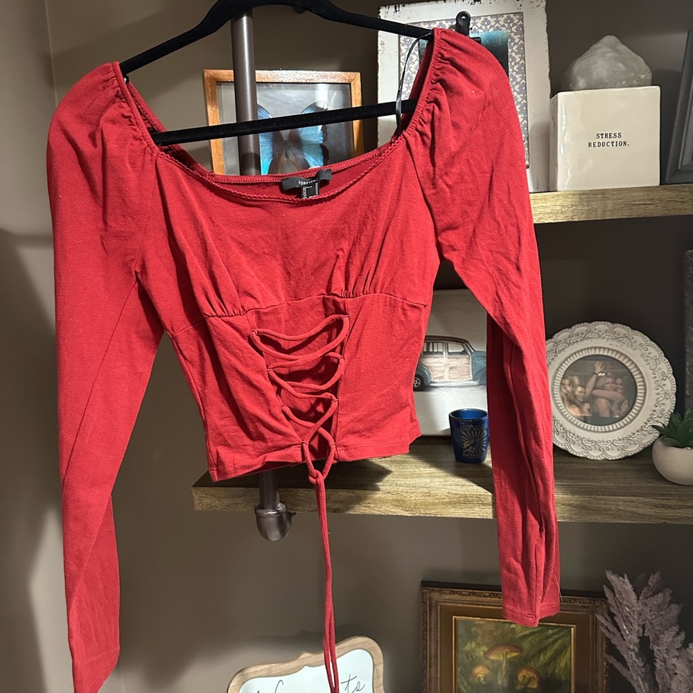 Red medium long sleeve top! Worn once!